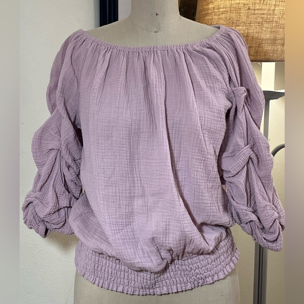 Coco Bianco 3/4” sleeve lightweight blouse top lavender/pink size women’s Lg